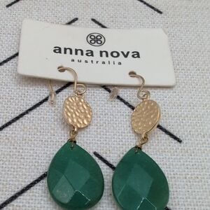 Jade Emerald Green Teardrop Earrings in Gold
